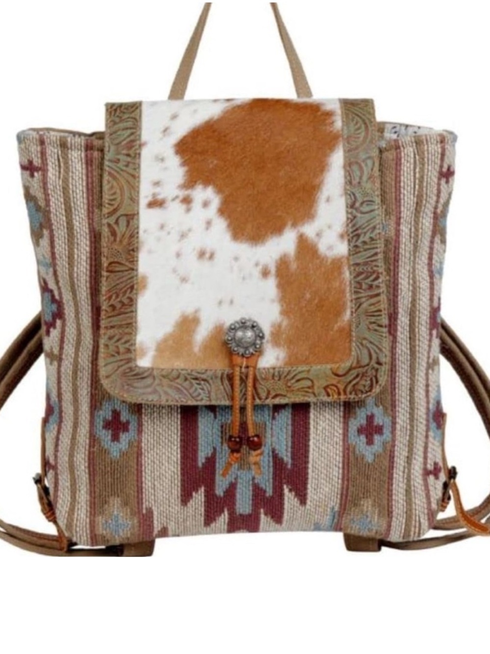 Myra Boho Aztec Cowhide Flap Backpack